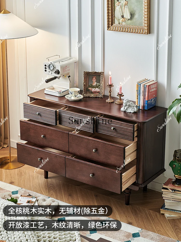 

French all solid wood retro living room against the wall bucket cabinet bedroom bedside storage drawer cabinet FT