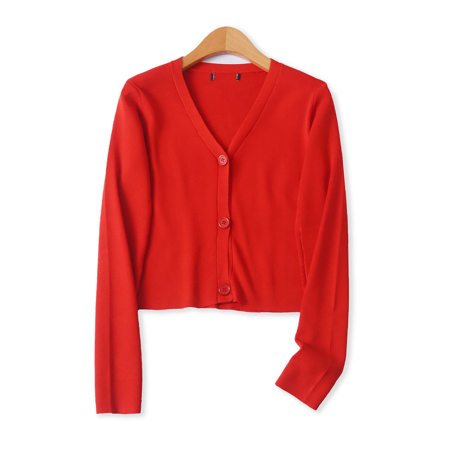 Spring Autumn Knitted V-Ne Long Sve ort Pure Color Button Cardigan Women's Faionable Sweater Slim Fit Lightweight