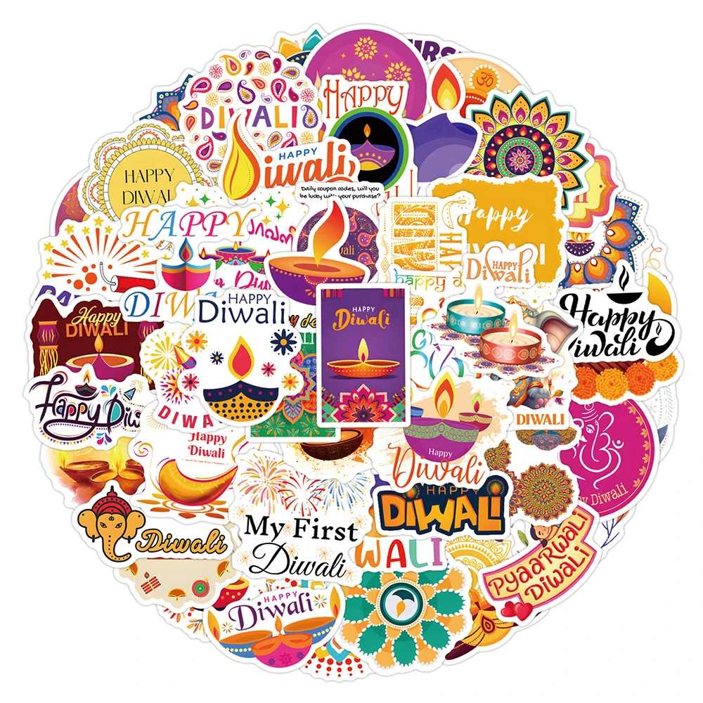 

10/30/55/110pcs Indian Festival Diwali Stickers Cute Cartoon Sticker DIY Guitar Luggage Phone Diary Fun Creative Graffiti Decals