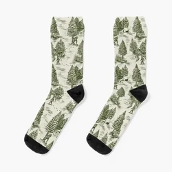 Bigfoot / Sasquatch Toile de Jouy in Forest Green Socks FASHION Wholesale Mens Socks Women's