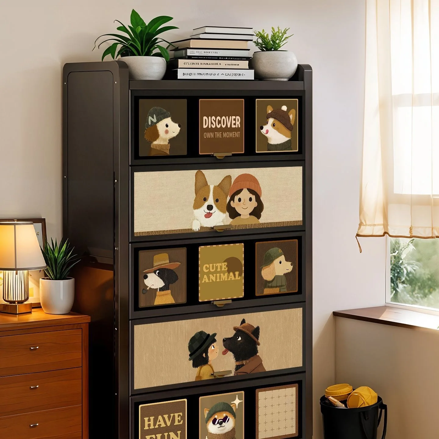 Shelf integrated against the wall bookcase locker multi-layer storage cabinet with door living room bookshelf steel iron locker