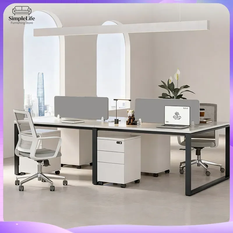 4-Seat Modular Office Desk with Privacy Screens Modern Adjustable Workstation Desk for Call Center Home Office Ergonomic