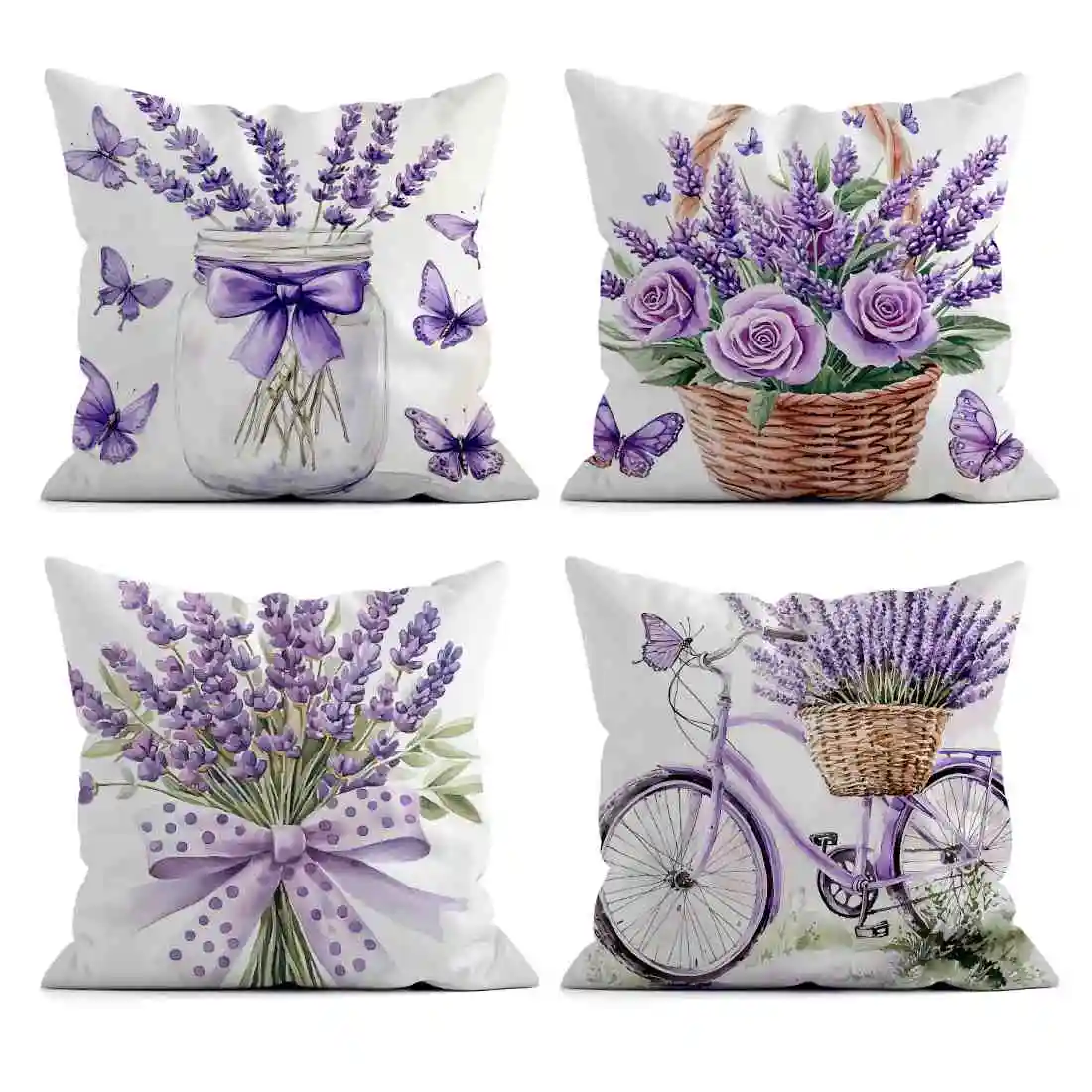 Home Decor Bedding Fantasy Lavender Bicycle Pattern Home Decor Pillowcase Living Room Sofa Polyester Cushion Cover