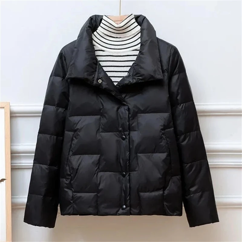 2023 Thin Down Cotton Women Coat Autumn Winter New Korean Version Short Baseball Uniform Female Leisure Wild Stand Collar Parka