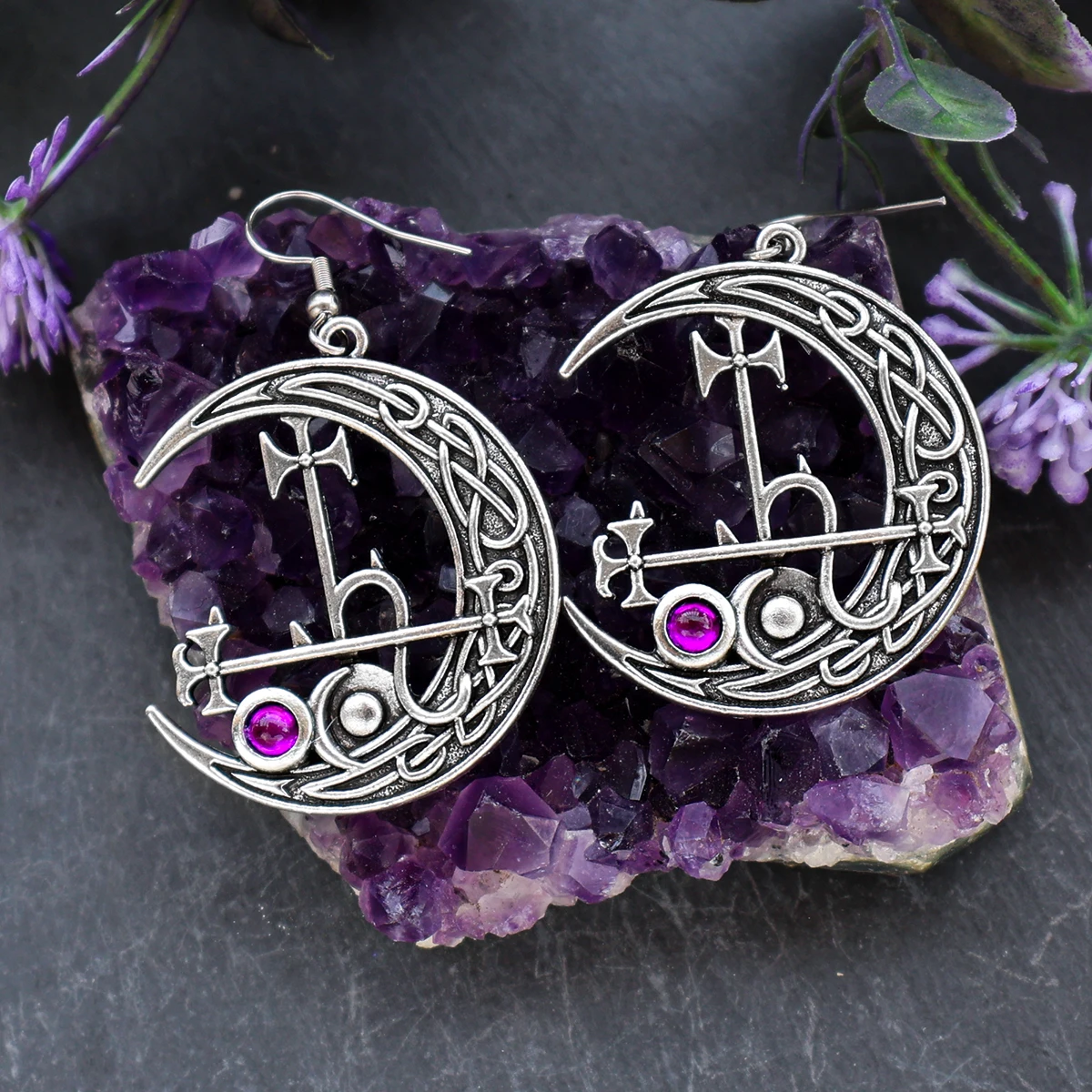 1pair Metal Seal Sigil of Lilith Moon Earring