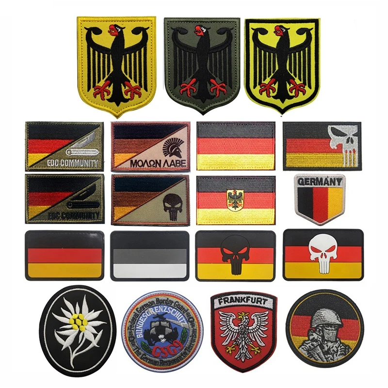 German Coat of Arms Germany Soldier Hook Loop Fastener Applique Emblem Patch German Eagle Shield Flag Embroidered Armband Badges