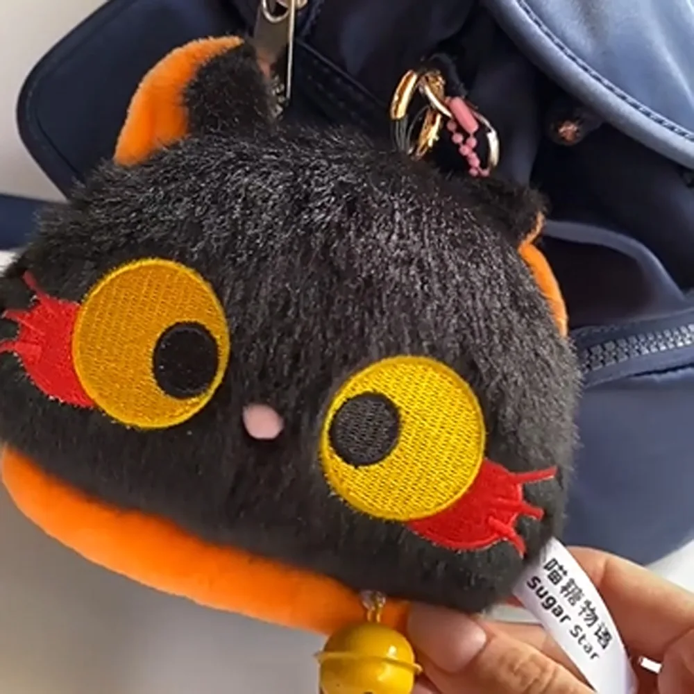 Mini borsa portaoggetti Portamonete in peluche gatto nero con campana Portafoglio con gatto animale Ciondolo Borsa carina Borsa per auricolari in peluche Donna Ragazza
