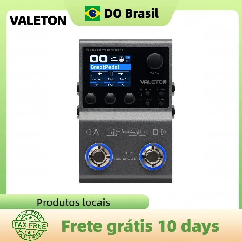 VALETON GP-50 no Brasil: Processador Multi-Efeitos para Guitarra/Baixo com Carregador de NAM e IR e Mais de 100 Efeitos HD - Versão em Inglês