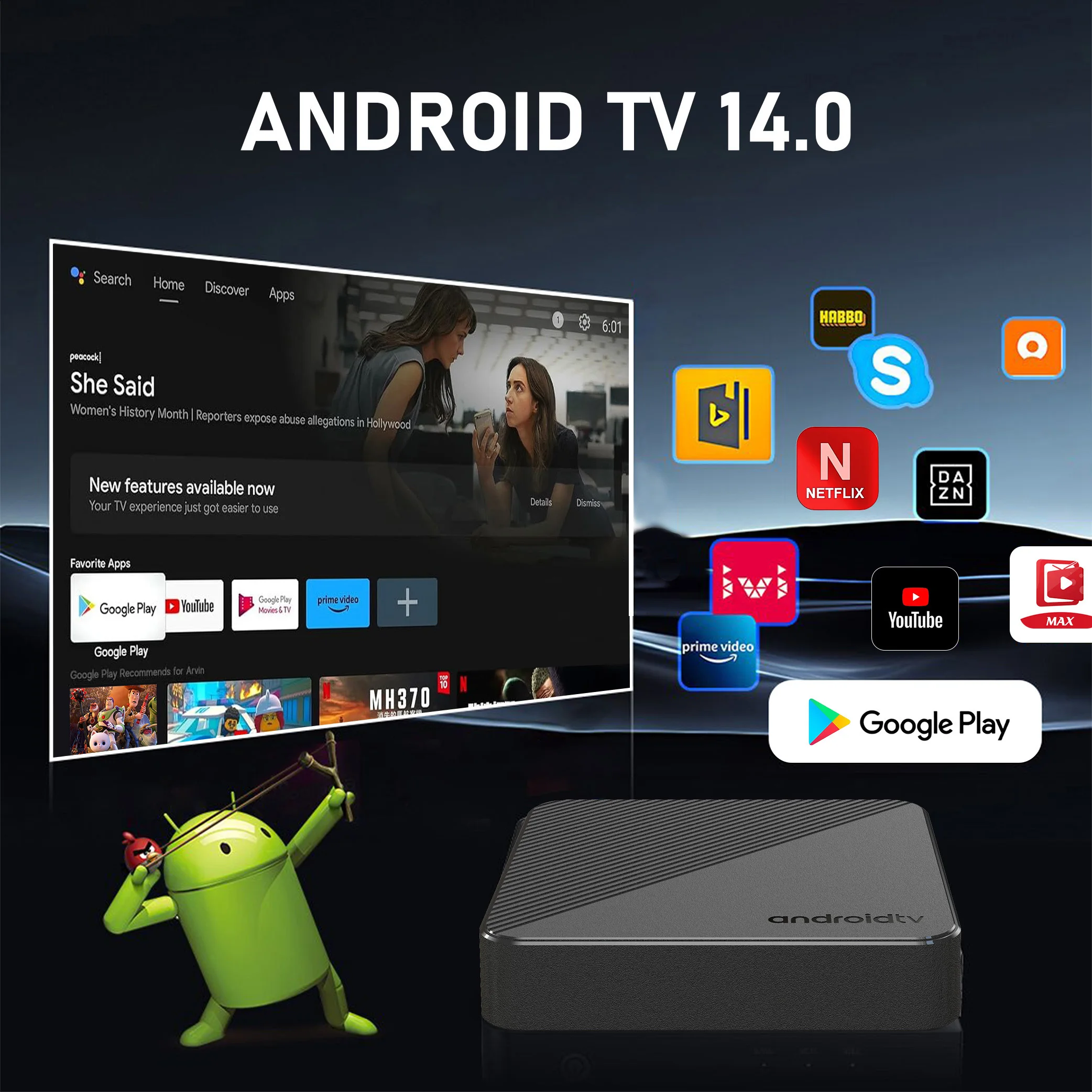 Android14.0 Smart TV Box Allwinner H313 Quad Core Wifi 6 BT5.0 HDR TV BOX Multi Language Media Player Set Top Box Mortal T1S