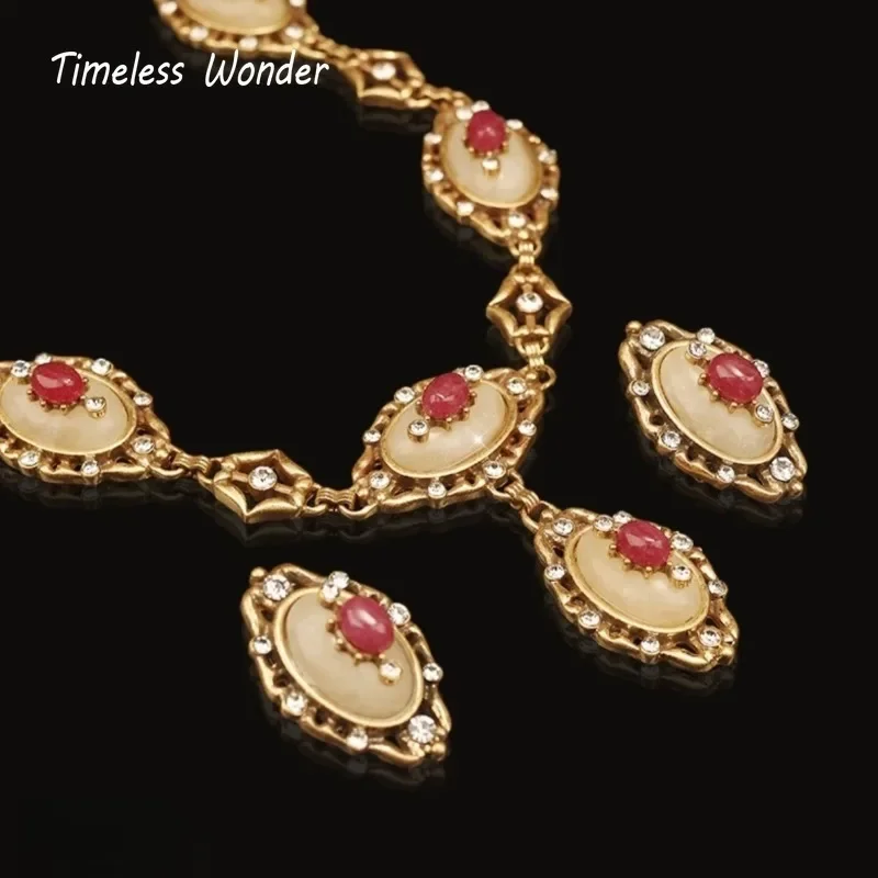 Timeless Wonder Retro Zircon Glass Floral Pave Necklace N Button Earrings for Women Designer Jewelry Set Trendy Top Vintage 4612