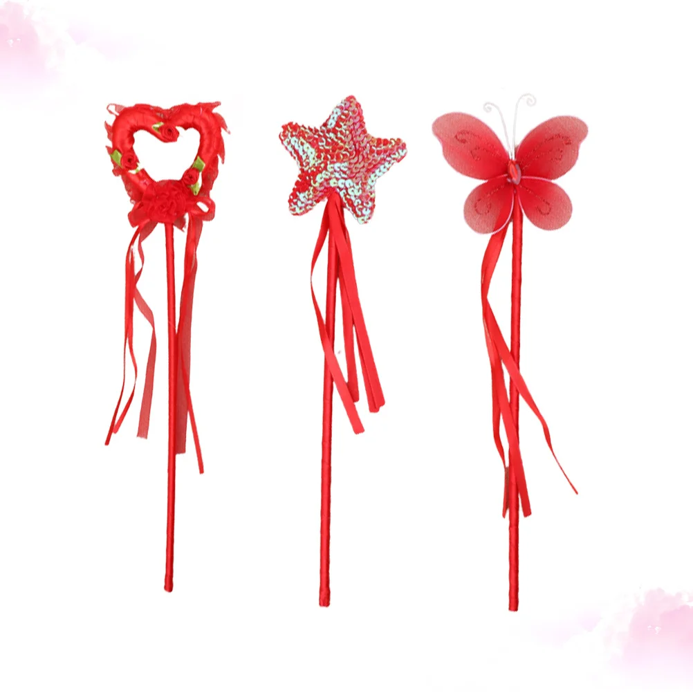 3Pcs Fairy Sticks Pentagram Heart Pattern Material Safe for Kids Birthday Party Wands Magical Shine Stick Wands