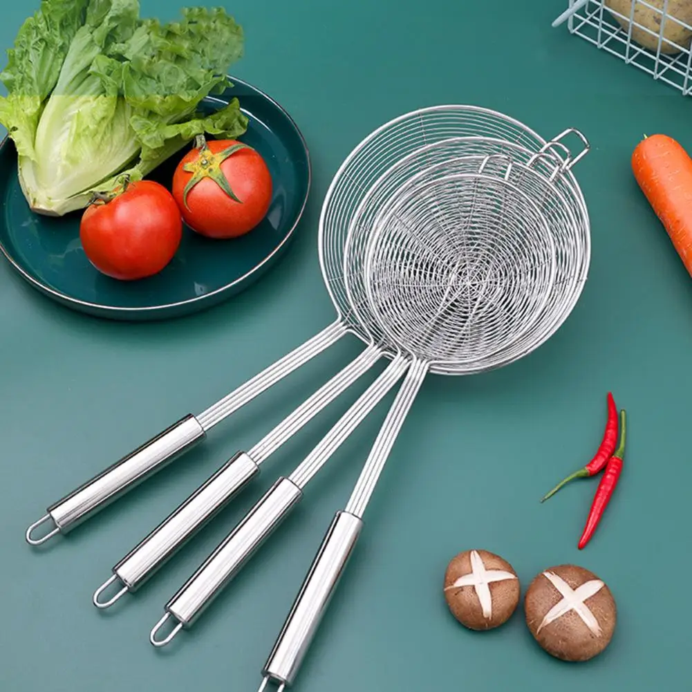 Skimmer Spoon Pasta Strainer With Long Handle Thickened Stainless Steel Mesh Colander For Frying Boiling Draining Cooking Tool