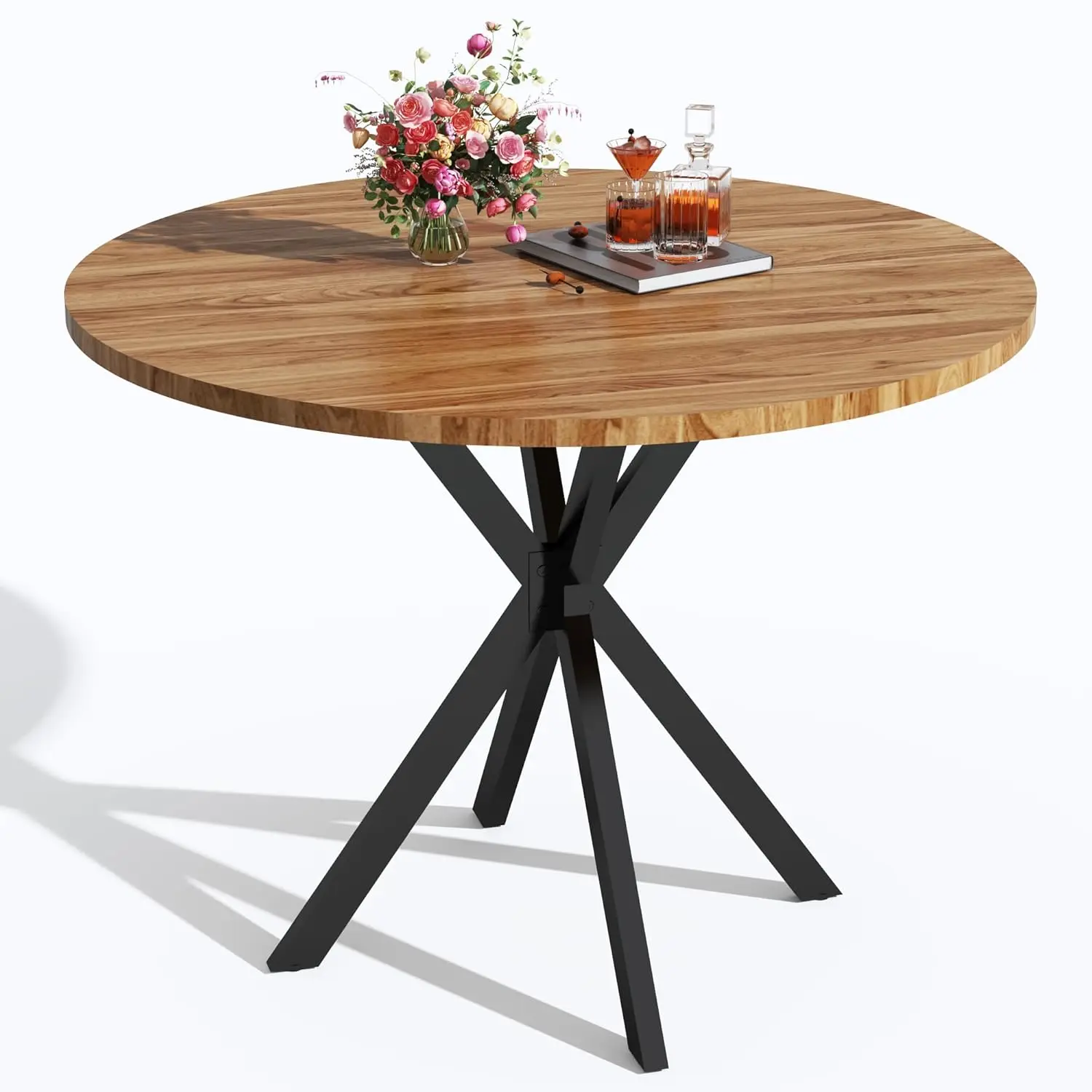 

Обеденный стол из орехового дерева, 39 дюймов, круглый, с черным X-образным основанием, для кухни, отдыха, небольших помещений, на 4-5 персон, для квартиры, на заказ