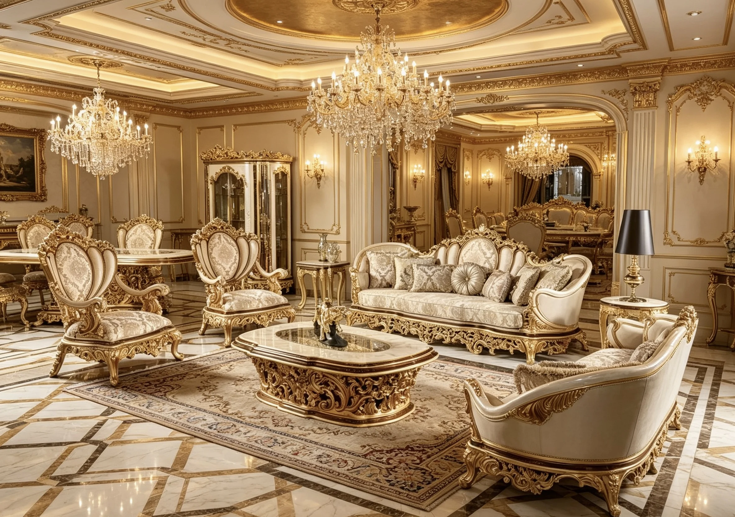 #European French-American Design Semicircular Solid Wood Sofa Set Handcrafted Art Carved Sponge Filled Fabric Living Room