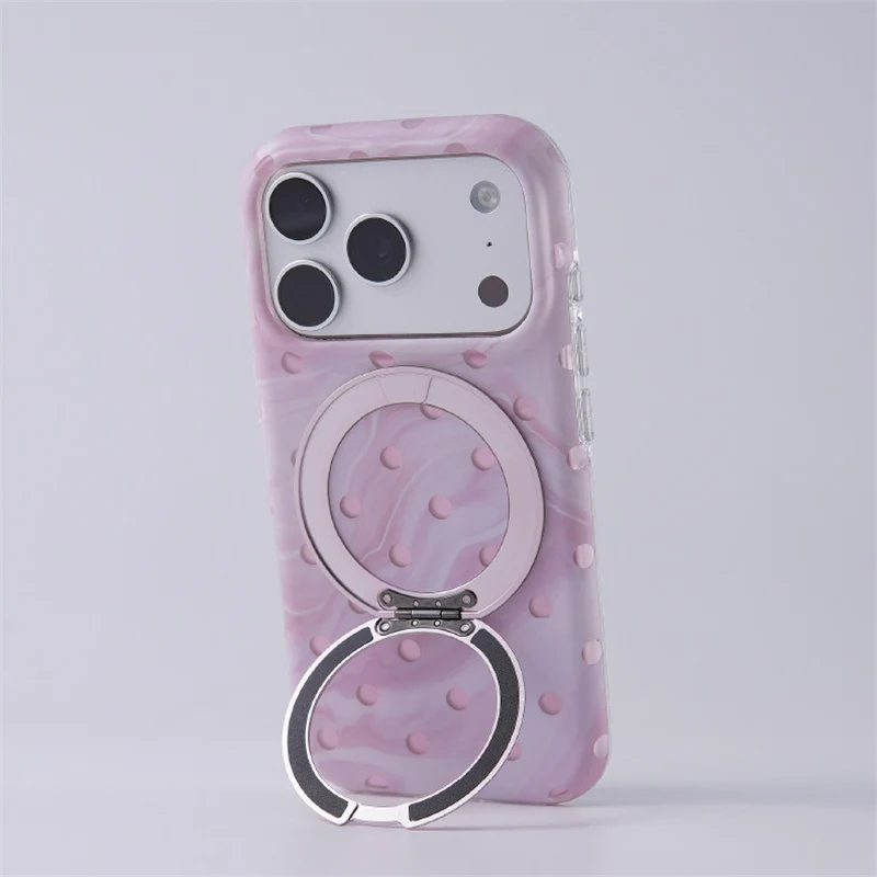 Polka Dots Print Magnetic Rotating Holder Case for iPhone 17Promax 16Pro 18Pro 17 For Magsafe Matte Hard Shockproof Back Cover