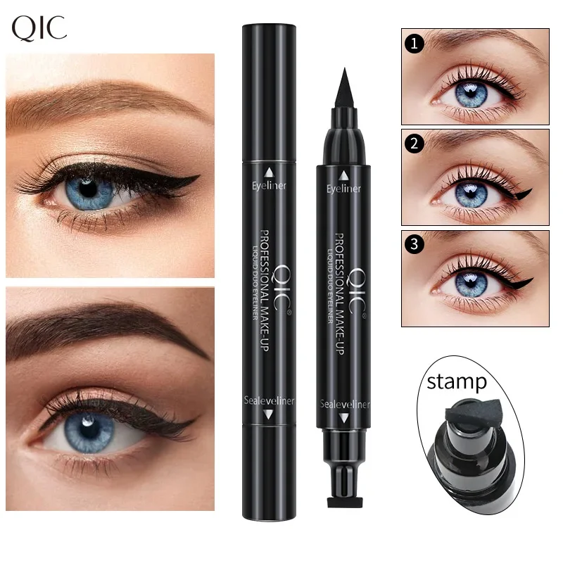 Penna per eyeliner liquido con timbro a sigillo grande Matita per eyeliner nera impermeabile ad asciugatura rapida con eyeliner Cosmetici per eyeliner a doppia estremità