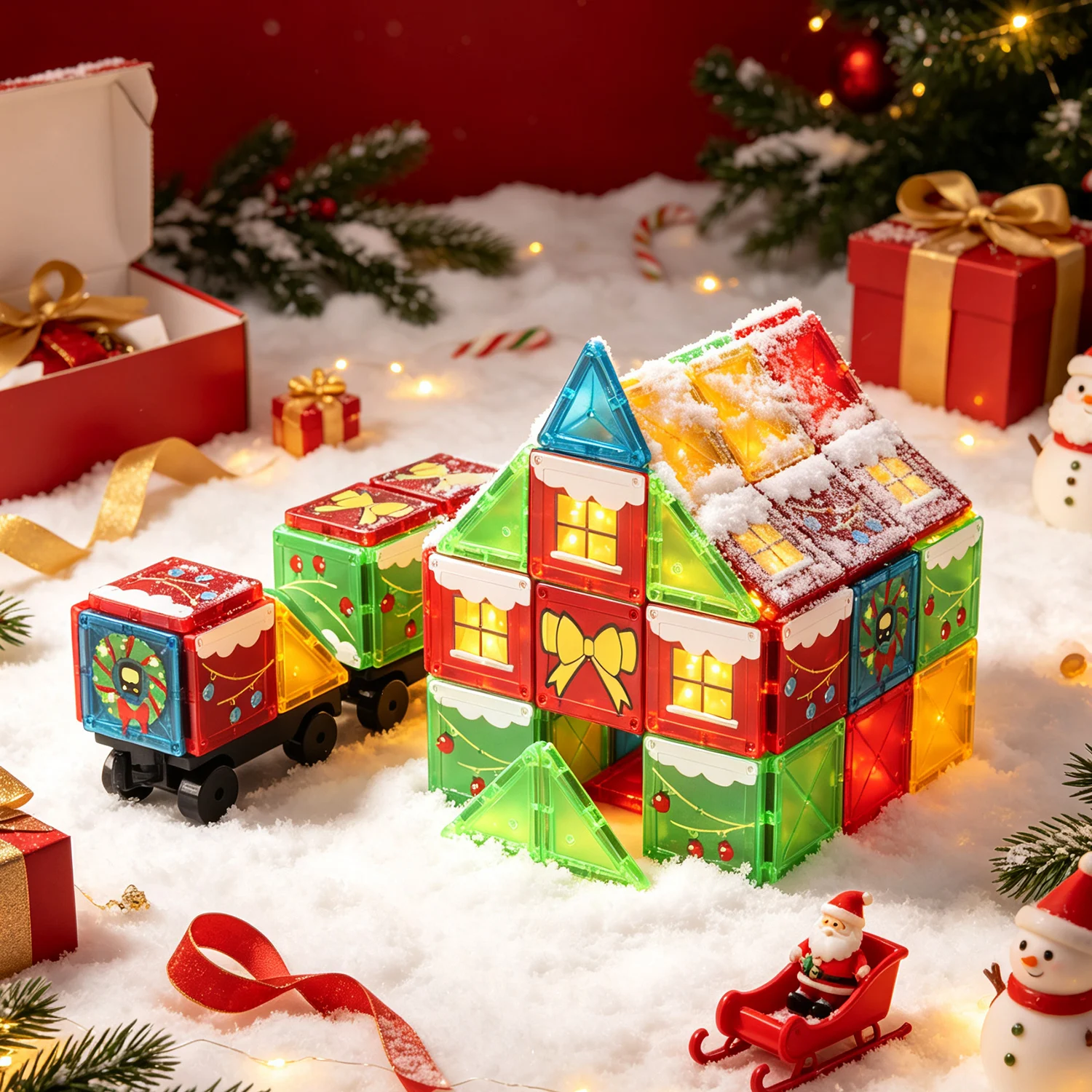 31/59Pcs Magnetic Building Blocks Christmas Snowman Children's Building Toys, Kids' Christmas and Birthday Gifts, Random Colors
