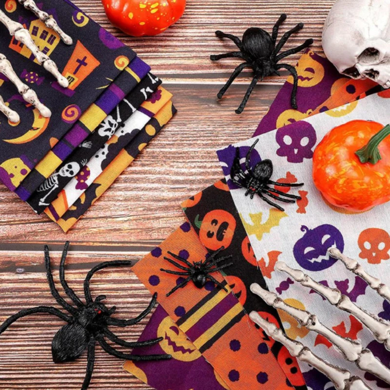 6PC Halloween tema stampato Patchwork tessuto di cotone poliestere per cucire tessuti trapuntati materiale per ricamo fai da te Handmad