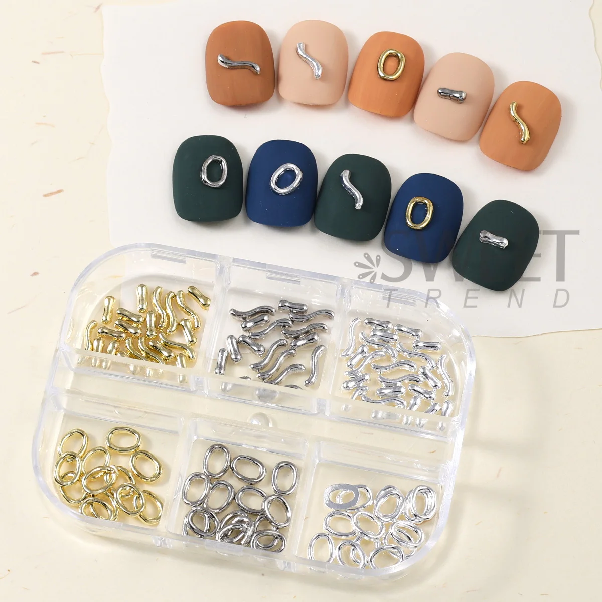 6 Grid Metal Silver Irregular Frame Nail Charms Kawaii Concave-Convex Relief Circle Line Jewelry Elegant Japanese Manicure Parts