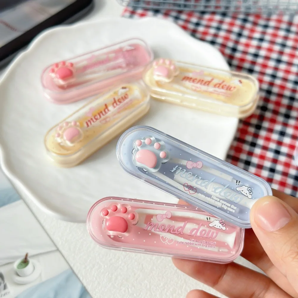 Frosted Bear Paw Contact Lens Case Kit Portable Travel Applicator with Tweezers Suction Stick Cute Eye Lens Accessories Set