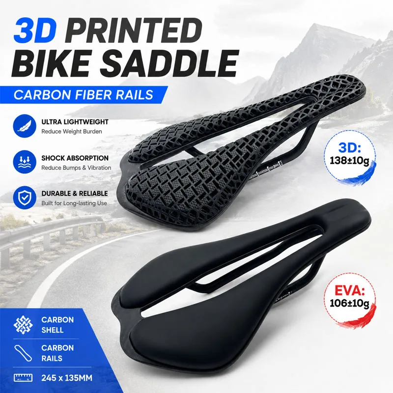 

3D Printed Honeycomb Hollow Bicycle Saddle Comfortable Breathable Full-Carbon Shell MTB Road Racing Bike Cycling Seat 136x242mm