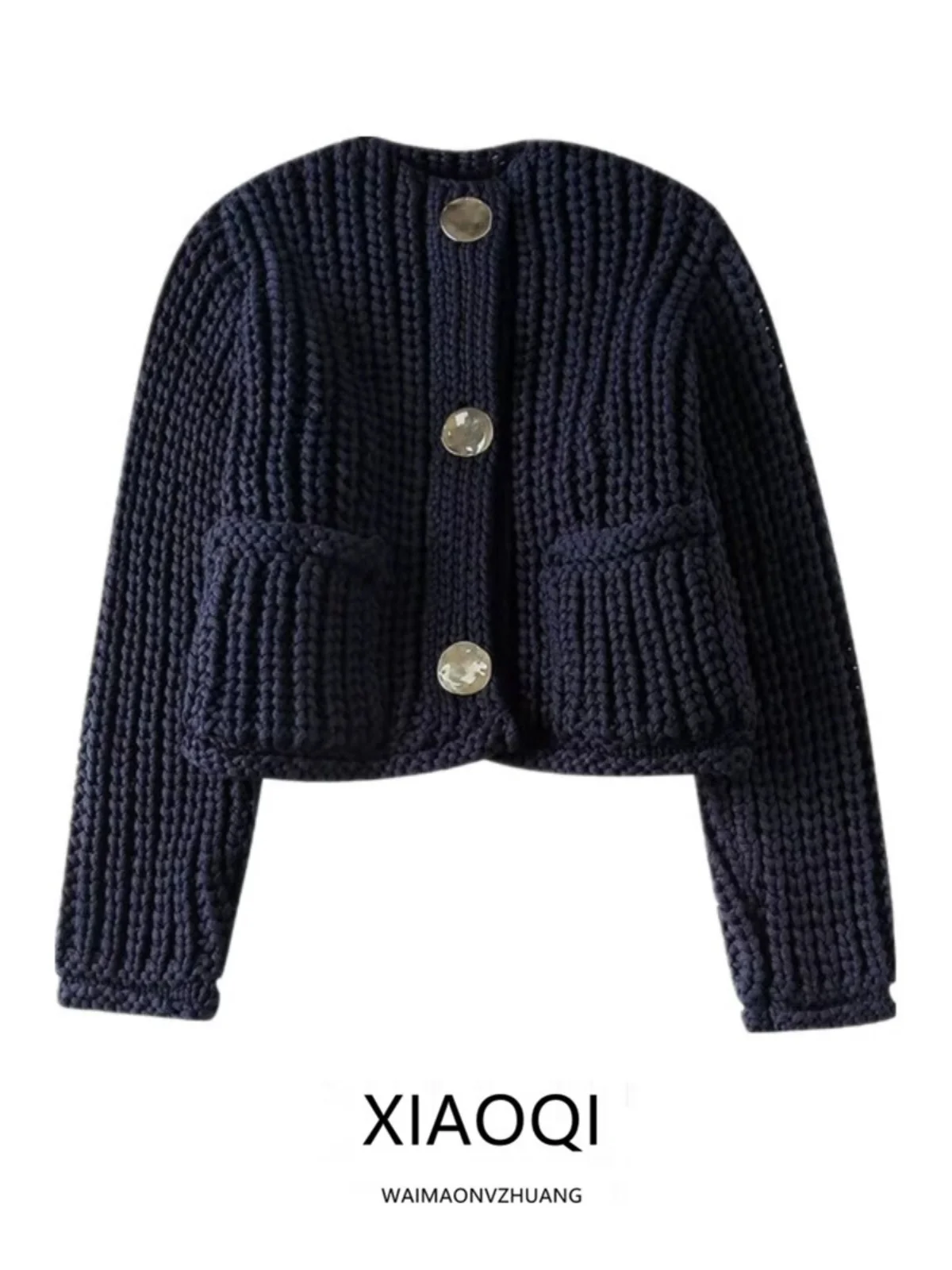 

Spring 2024 Women's Slimming Versatile Knitted Long Sve round Ne Top Commute Sle ort Length Open Cardigan