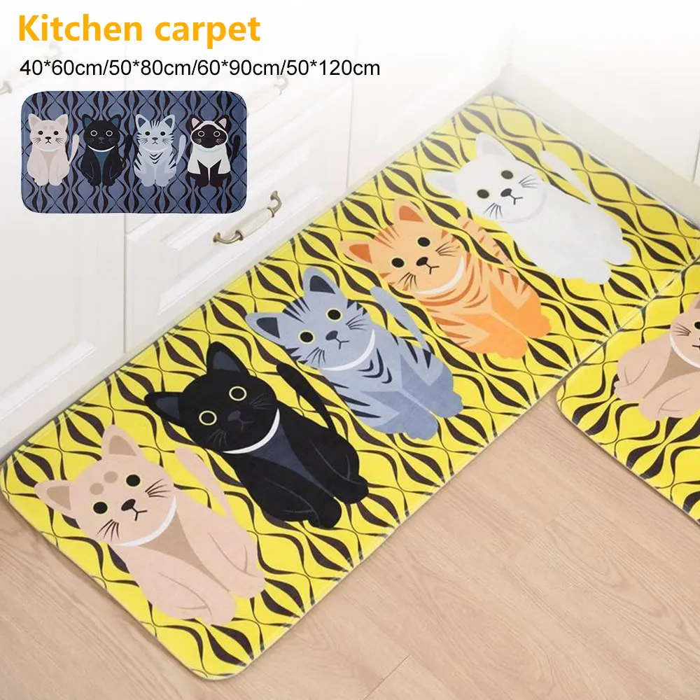 Cute Cat Printed Floor Mat Welcome Mats for Front Door Anti Fatigue Non Slip Kitchen Standing Rugs Washable Soft Carpet Mats