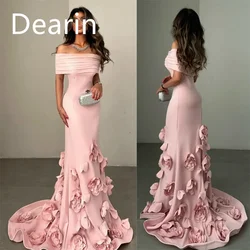 Abito da sera personalizzato Donna Formale Dearin Guaina con spalle scoperte Gonne lunghe fino al pavimento Abiti drappeggiati su misura Abiti da ballo