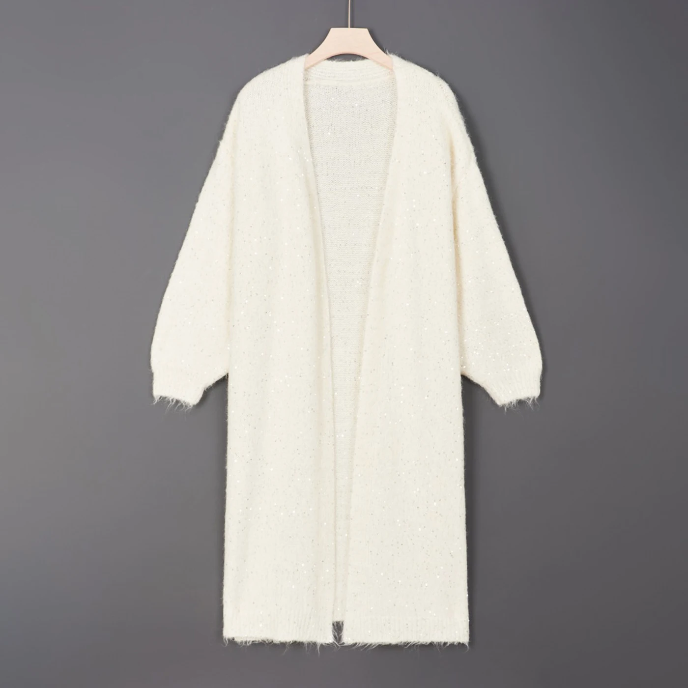 Autumn Winter New Style Heavy Work Sequin Process Long Sweater Coat Cardigan Soft Plush Hand Feel Alpaca Wool Women's Knitted...