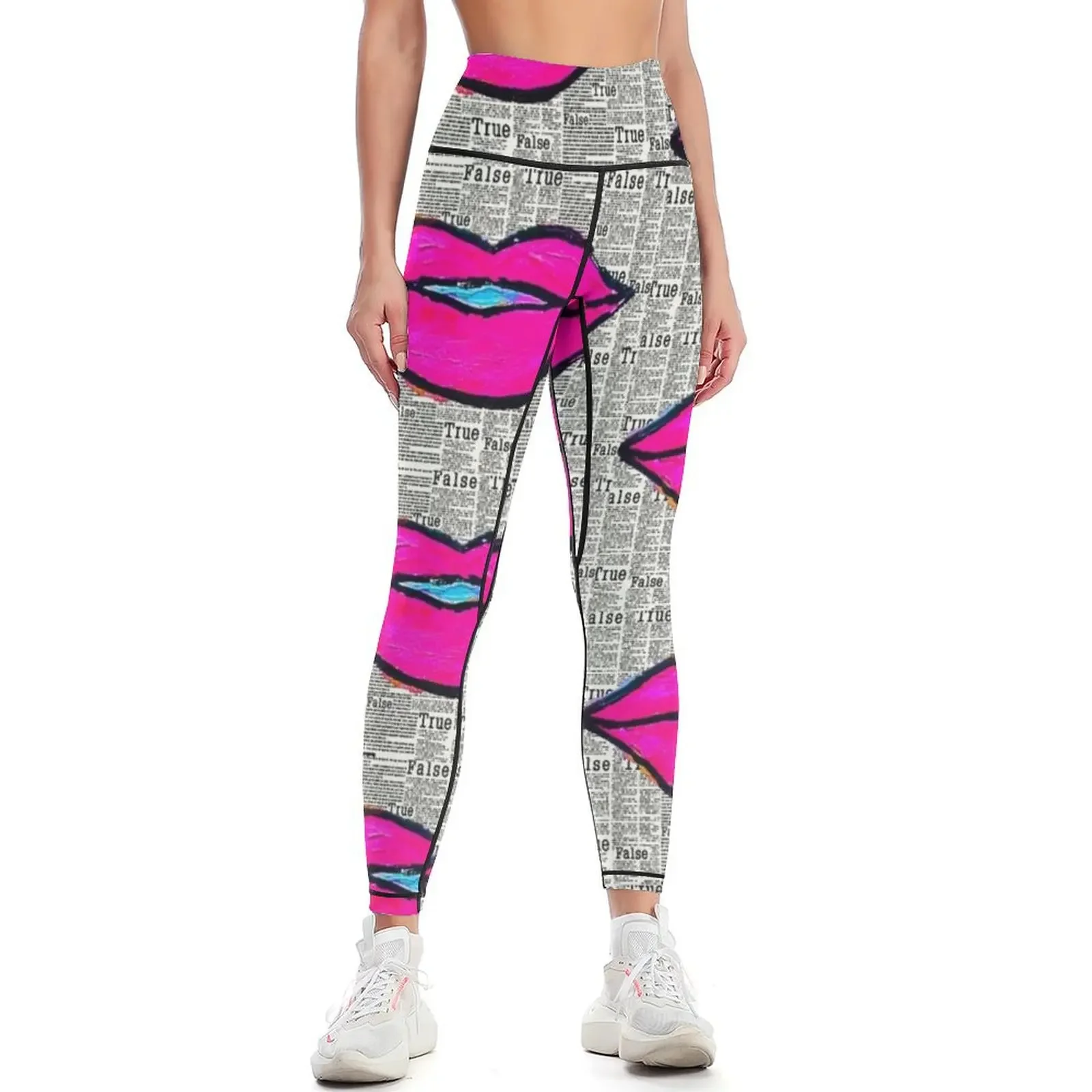 

Pink Kisses - Graffiti True False Leggings Women sports gym pants sports for gym Womens Leggings