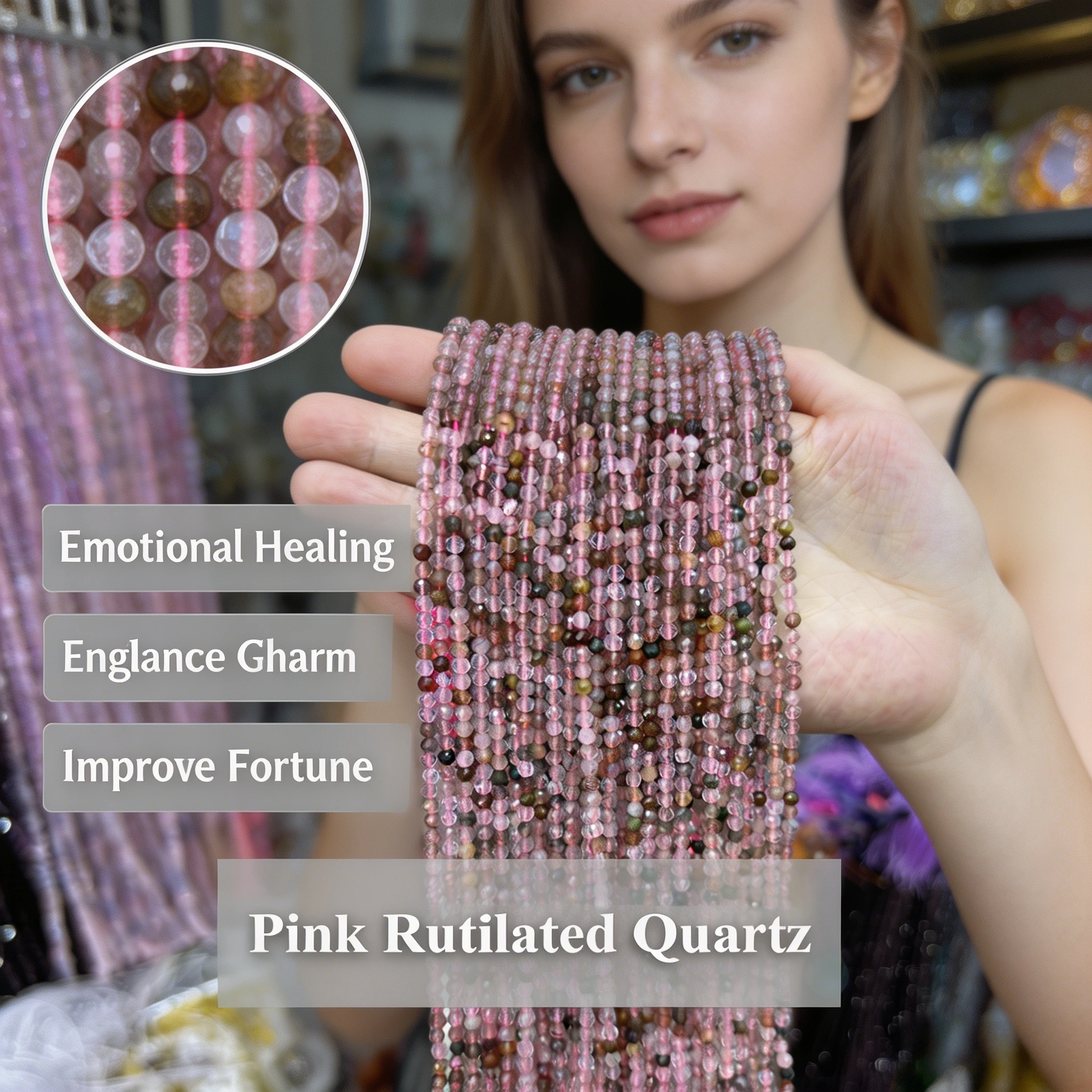 Pink Rutilated Quartz Faceted Beads 2 3 4mm New Natural Gemstone Loose Beads DIY Bracelet Necklace Supplies Jewelry Accessories