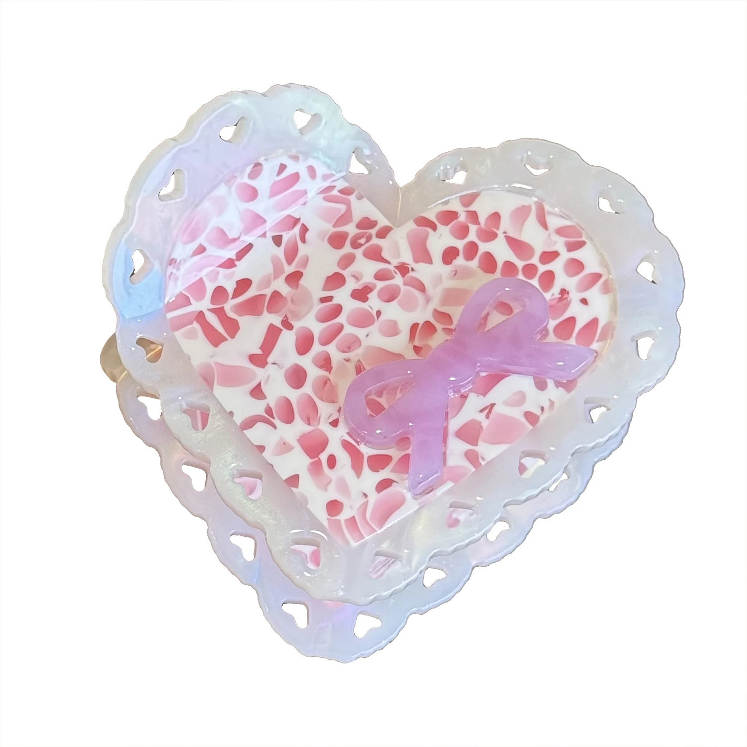 Dowell Acetic Acid Bow Heart-shaped Grab Clip, High-end Color-blocking Hair Clip, Versatile Hair Accessory