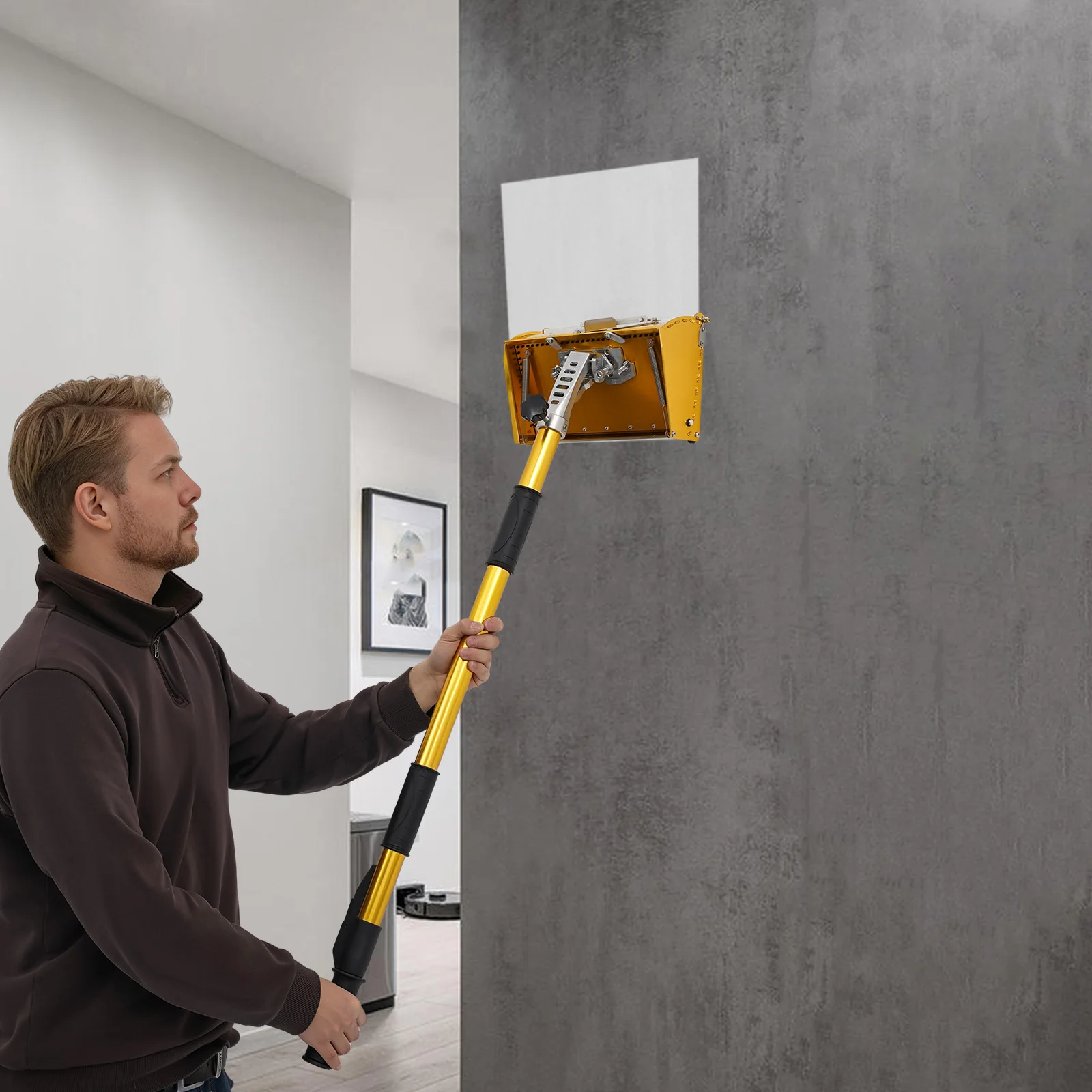 Professional Drywall Leveling & Polishing Tool , Paint Application Tool with Adjustable Handle & Leak-Proof Plate for Home Decoration
