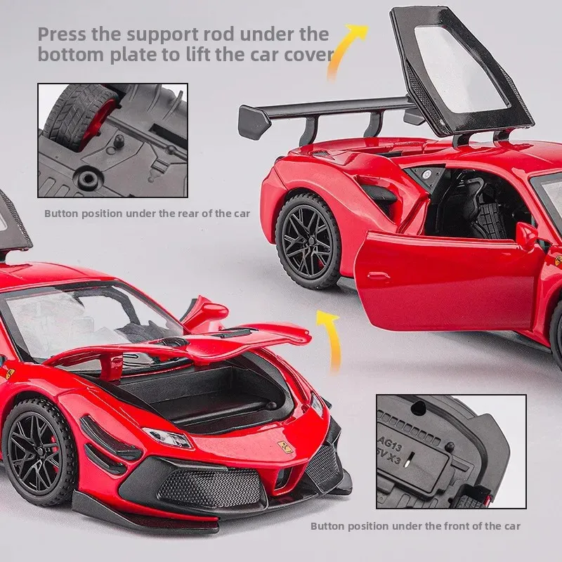 รถสปอร์ต F488 รุ่นจำลองสูง 1:32 ผลิตจากโลหะผสม พร้อมเสียงและไฟ มีระบบดึงหลัง ของสะสม ของเล่นเด็ก ของขวัญ A570