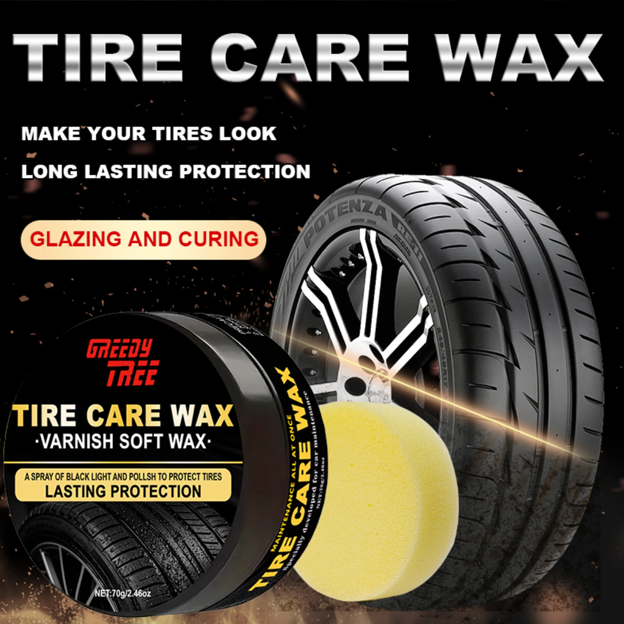 Tire shine wax - UV protection,prevents cracking, restores deep black luster and maintains long-lasting shine,tire polishing wax