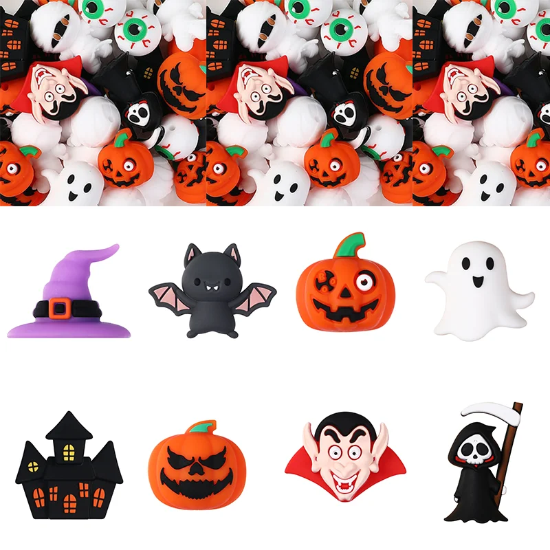 

5/10 шт. фокусные бусины силиконовые Хэллоуин 3D летучая мышь призрак серии ручка бусина для изготовления ювелирных изделий DIY ожерелье ручной работы броши аксессуар