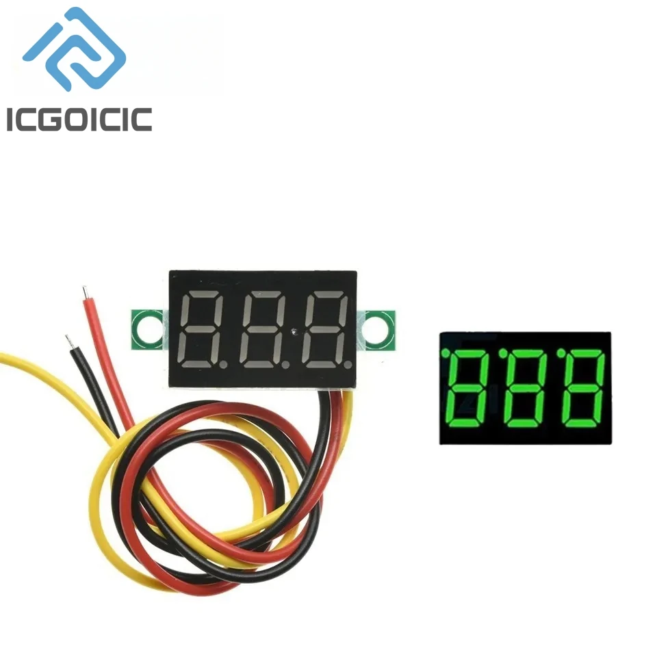 0.36 بوصة 0.36 "الفولتميتر الرقمي الأحمر الأخضر الأزرق تيار مستمر 2.5-40 فولت 0 فولت-100 فولت 2/3 خطوط 3 أرقام لوحة الجهد متر عرض led اللون