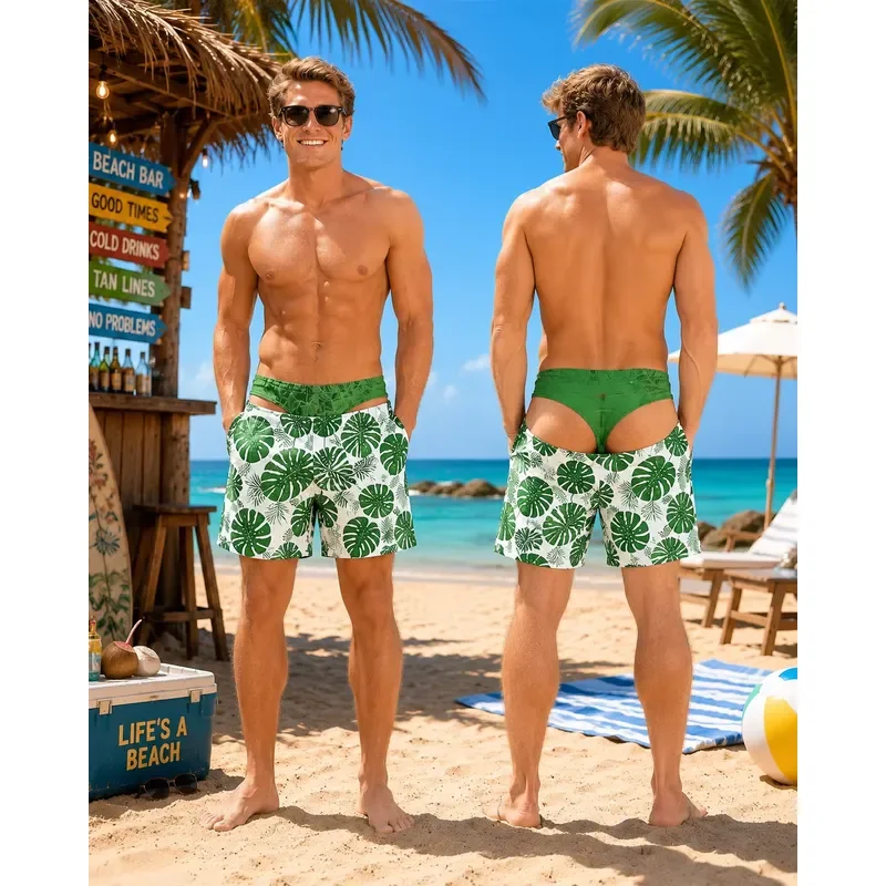 Casual Cool Shorts Funny Men's Swim Trunks Citrus Fruit Print Yellow Thong Illusion Orange Lemon Tropical Board Shorts Quick