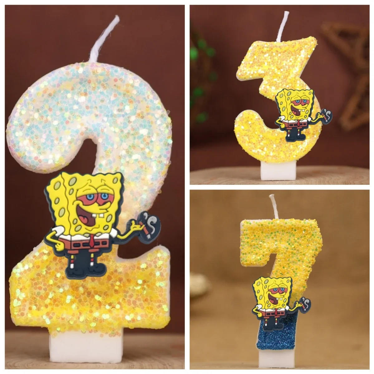 Cute Spongebob Candle Number 0-9 Kids Birthday Cake Decoration Supplies Cute Cartoon Anime Party  Accessories Supplies