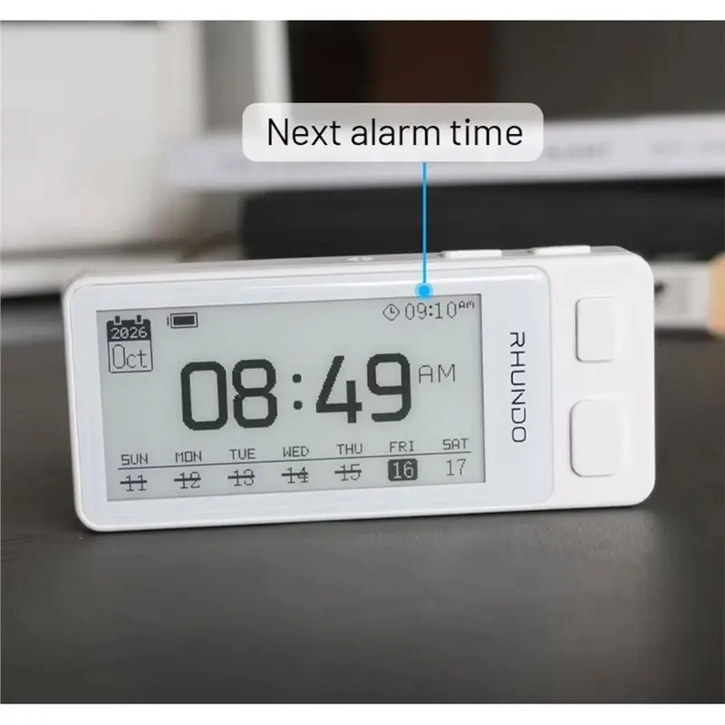 ABLU-Smart Digital Clock 3 Alarms Epaper Screen USB-C Rechargeable Long Battery Life Medication Reminder For Bedroom Kitchen