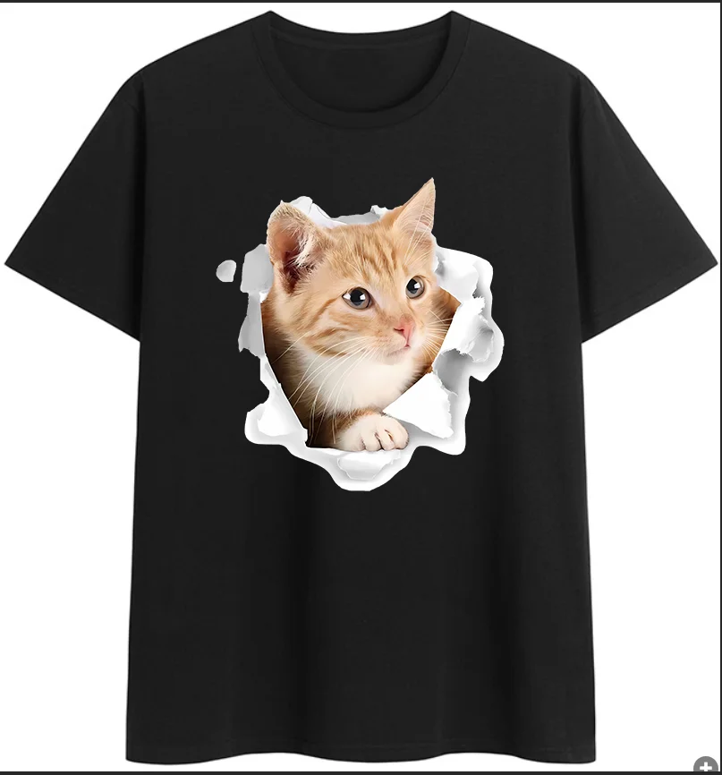 

Хлопковая Новинка 100%, футболка для мужчин и женщин с коротким рукавом и принтом кошки, хорошо продается в европейских и американских топах с принтом, Harajuku C3