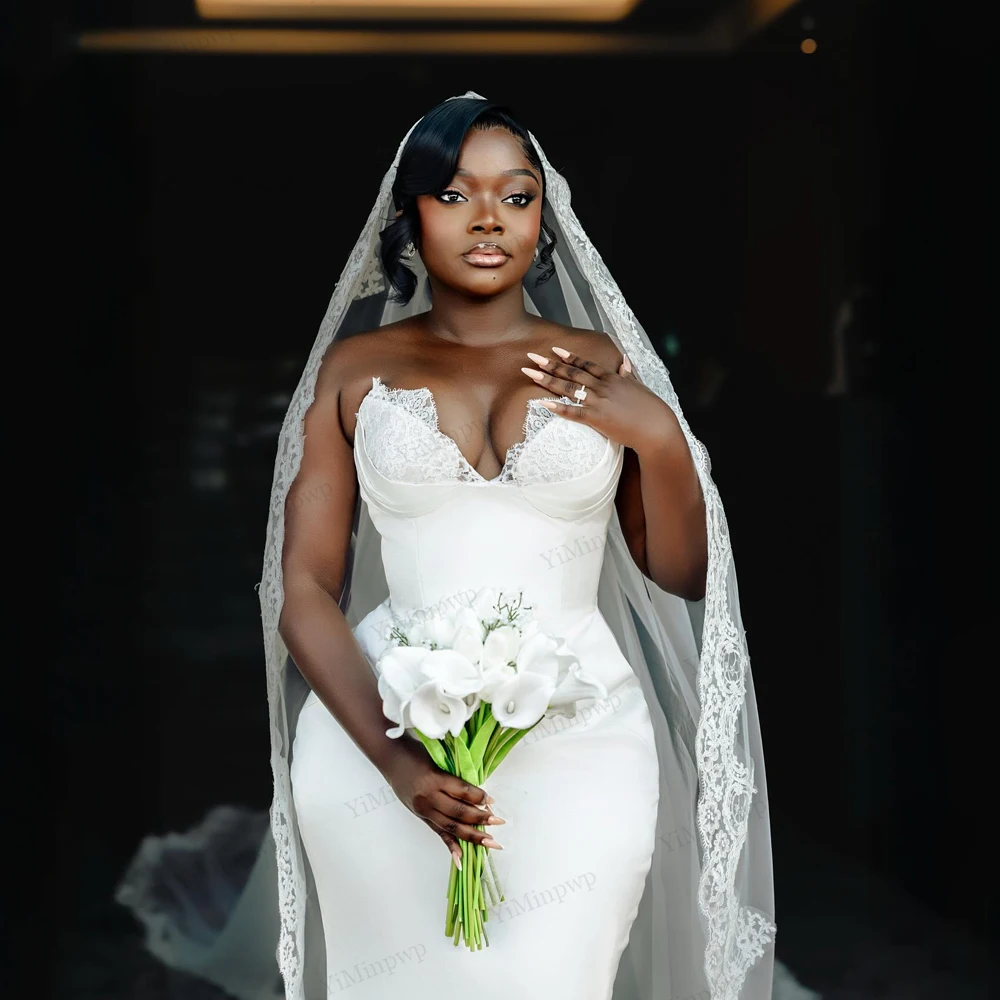 Vintage African Wedding Dress For Bride Mermaid Side Split Strapless Long Bridal Dresses Satin Customized vestidos para mujer
