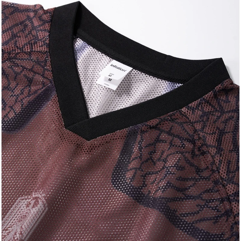 Men's Digital Print Hollow-Out Jersey T-Shirt  Breathable Mesh Sports Tee with Vintage Graphic  Outdoor Streetwear Unisex