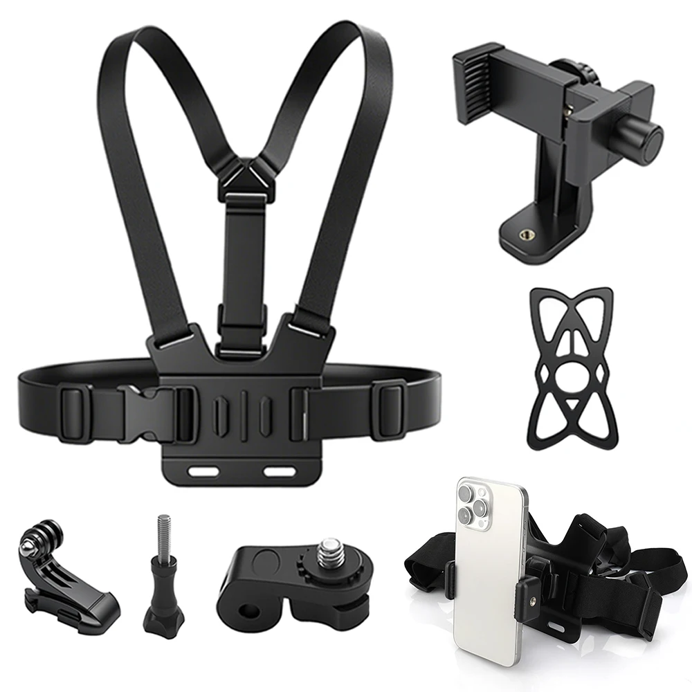6in1 Adjustable Stability Chest Strap with /adapter/bracket /J Hook/screw/net for Gopro Hero 12 11 10 9 Action Camera Accessory