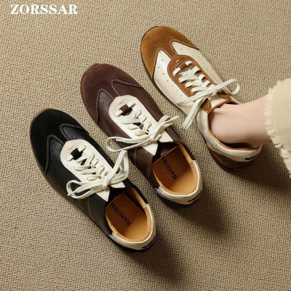 

Women Sneakers Spring 2025 New Genuine Leather Non-slip Round Toe Women Shoes Shallow Bow Casual Women Shoes