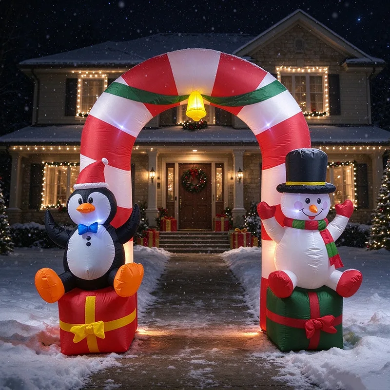 Inflatable Christmas Arch 2.7M Snowman Penguin Sitting Gift Pack with Led Lights Outdoor Yard Porch Christmas Party Decoration