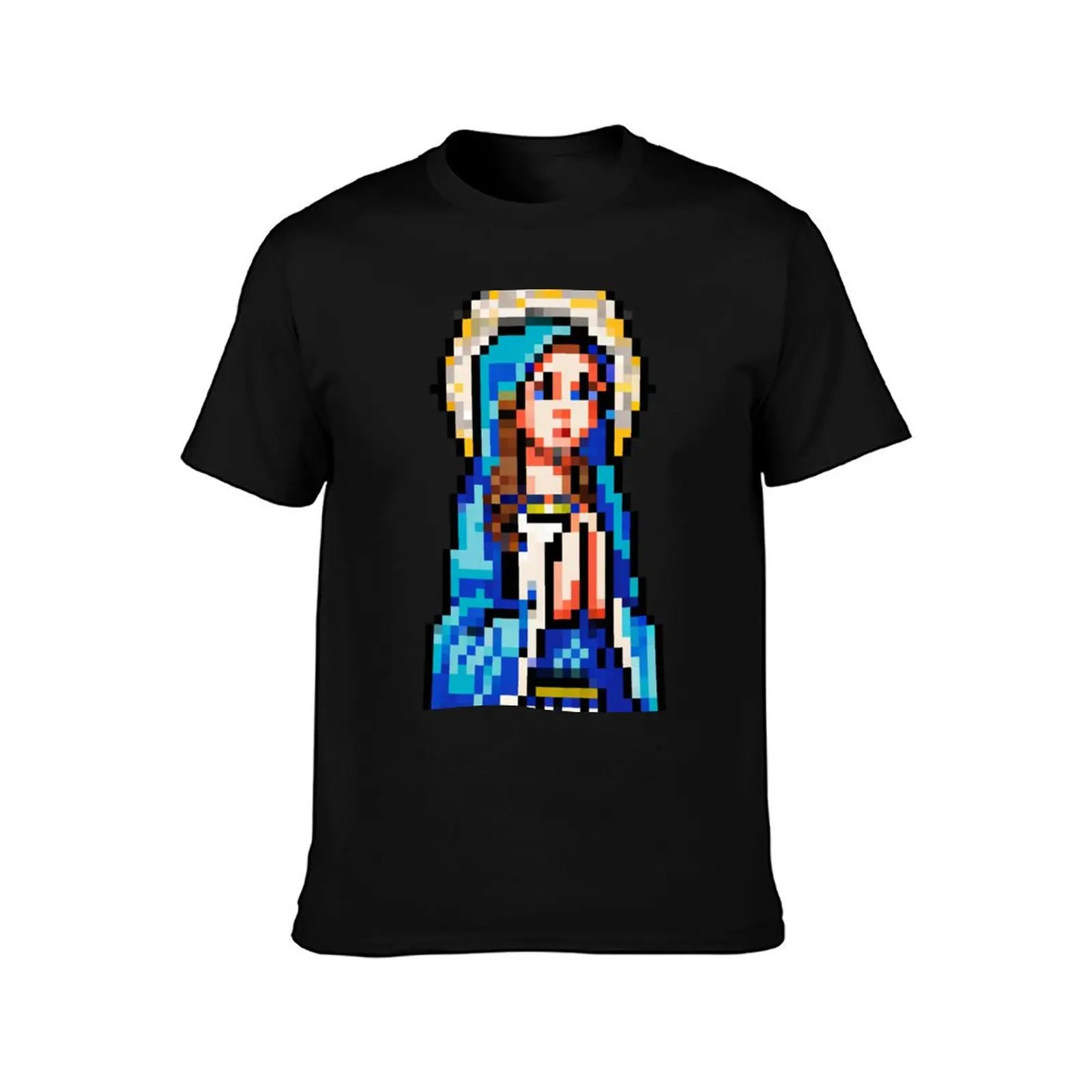 Blessed Virgin Mary - Pixel Art T-Shirt Summer Casual Cotton Tee Oversized Streetwear Tops Vintage Graphic Print 100% Cotton