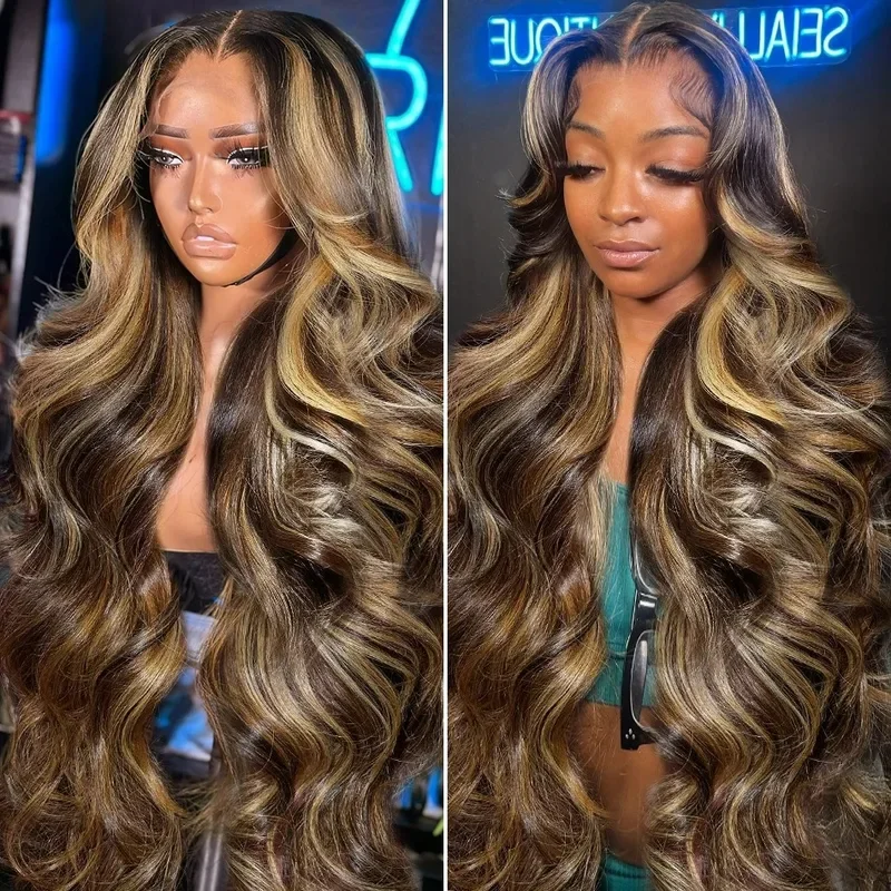 4/27 Highlight Ombre 13x4 Lace Front Wigs Body Wave Blonde Colored Human Hair Wig Brazilian 13x6 HD Transparent Lace Front Wig