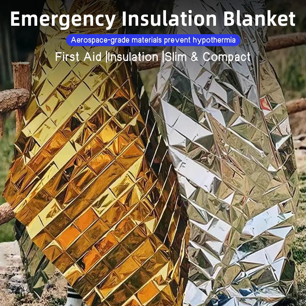Windproof Aluminum Foil Emergency Blanket Suitable for Camping Hiking Marathons All Weather Protection Light and Portable