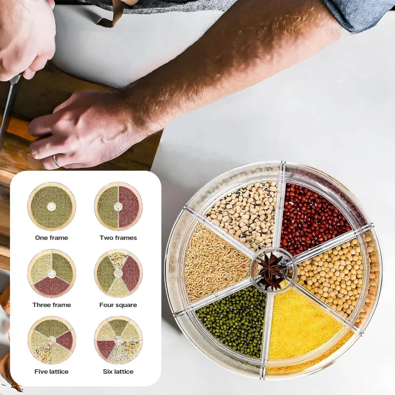 خزان تخزين الحبوب 7 في 1 متعدد الوظائف، تخزين أرز التوابل، شبكة دوارة مقاومة للحشرات والرطوبة، خزان أرز منزلي #2